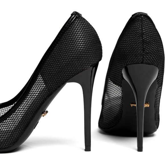 4 Inch Mesh-Black Womens Pumps High Heels Stiletto Pointed Closed Toe Shoes - Picture 4 of 6